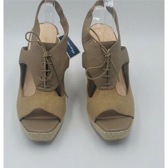 Nwob Cole Haan Nikeair Heath Womens Tan Leather Fabric Lace Up Wedge sandal 10B - Picture 2 of 10